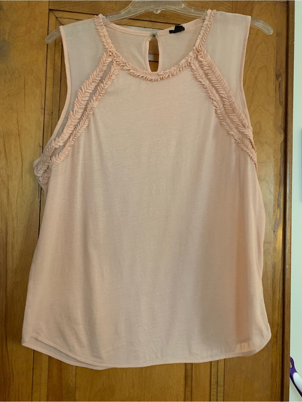 Sleeveless J.Crew Blush Pink Women's Tank Top with Ruffled Trim